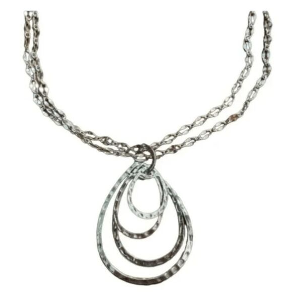 Lane Bryant Statement Necklace Silver Tone Double Chain Adjustable Teardrop - Picture 1 of 5